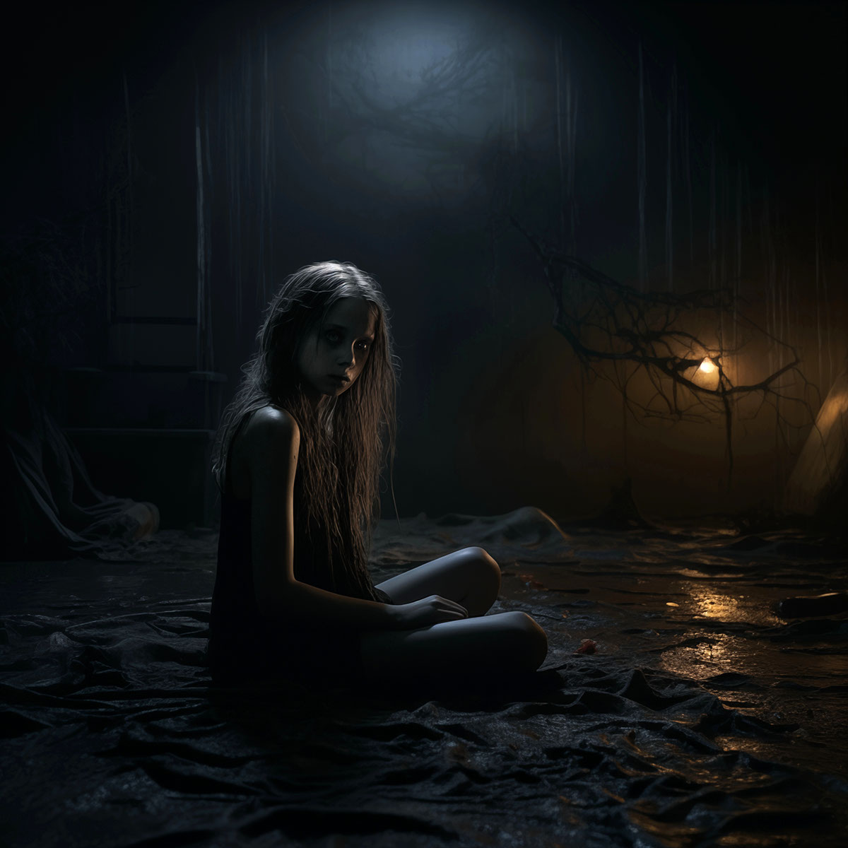 Girl in darkness rendition image