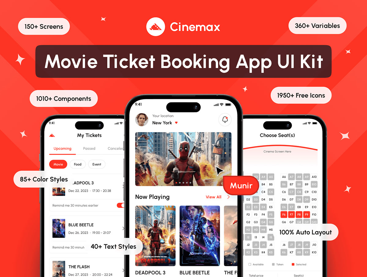 Cinemax - Movie Ticket Booking App UI Kit rendition image