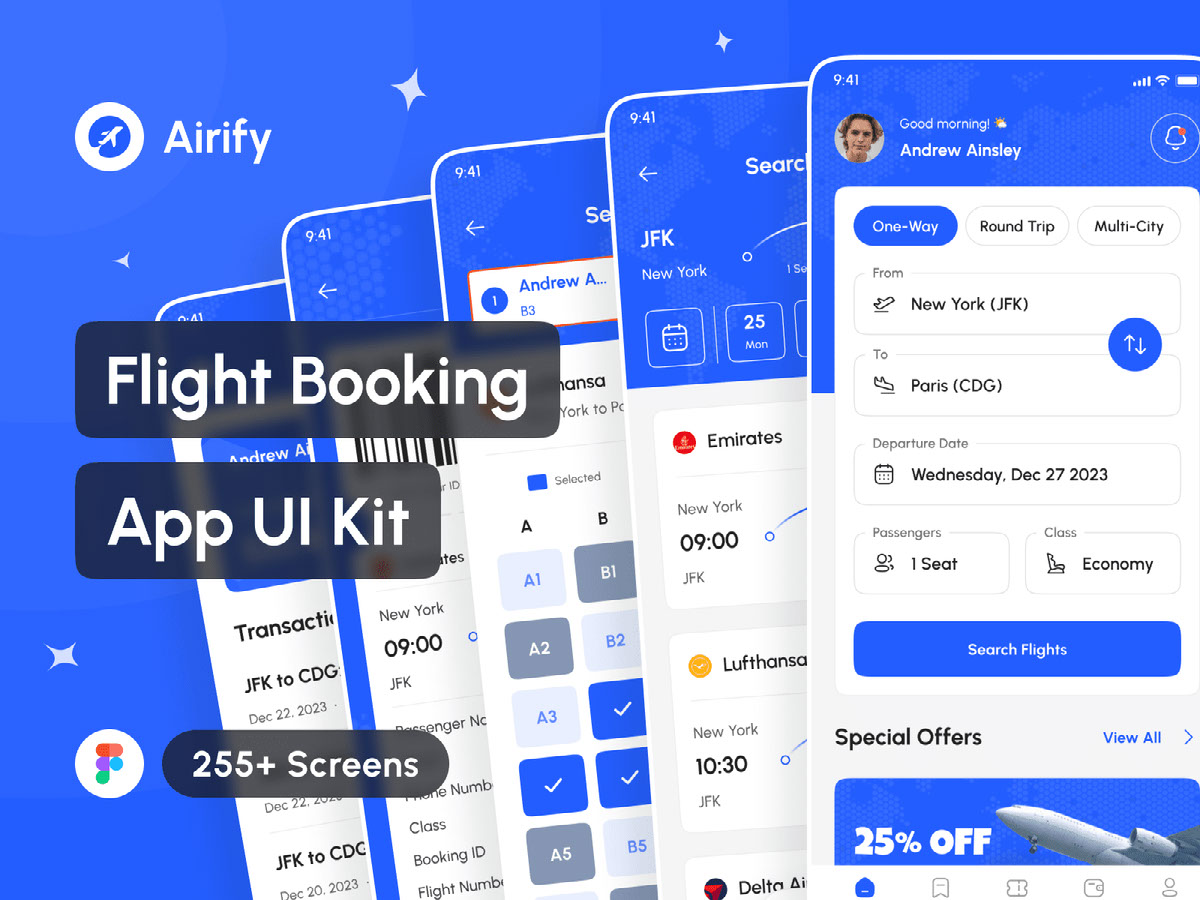 Airify - Flight Booking App UI Kit rendition image