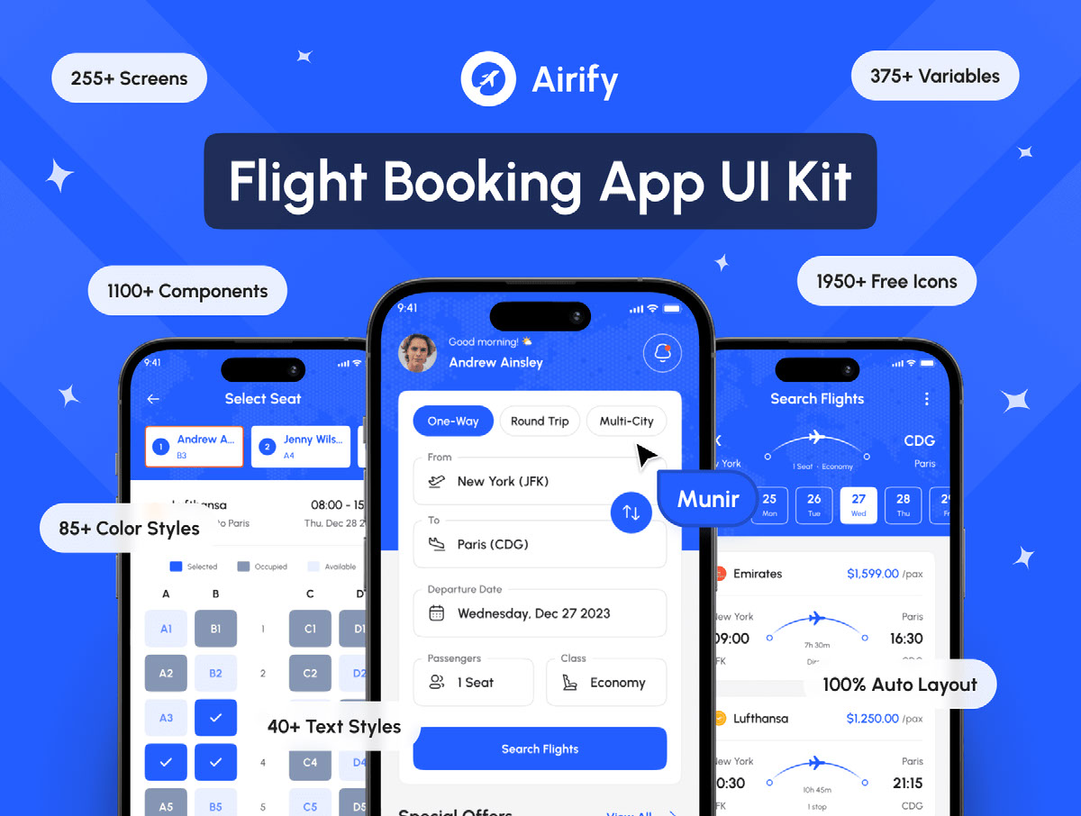 Airify - Flight Booking App UI Kit rendition image