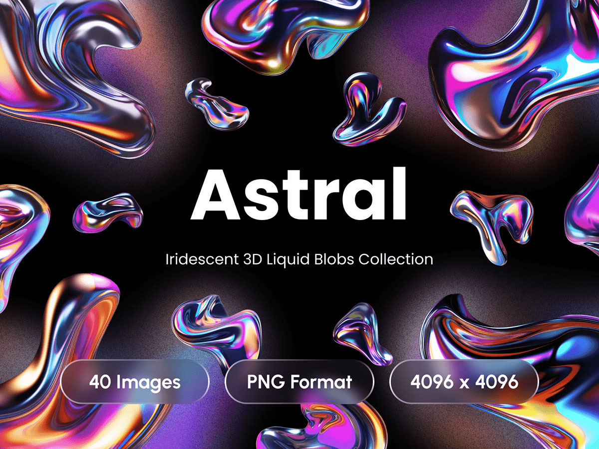 Astral - Holographic Iridescent 3D Liquid Blob Abstract Shapes Collection rendition image