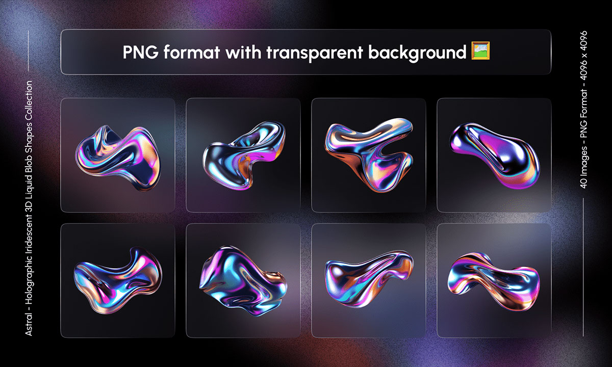 Astral - Holographic Iridescent 3D Liquid Blob Abstract Shapes Collection rendition image
