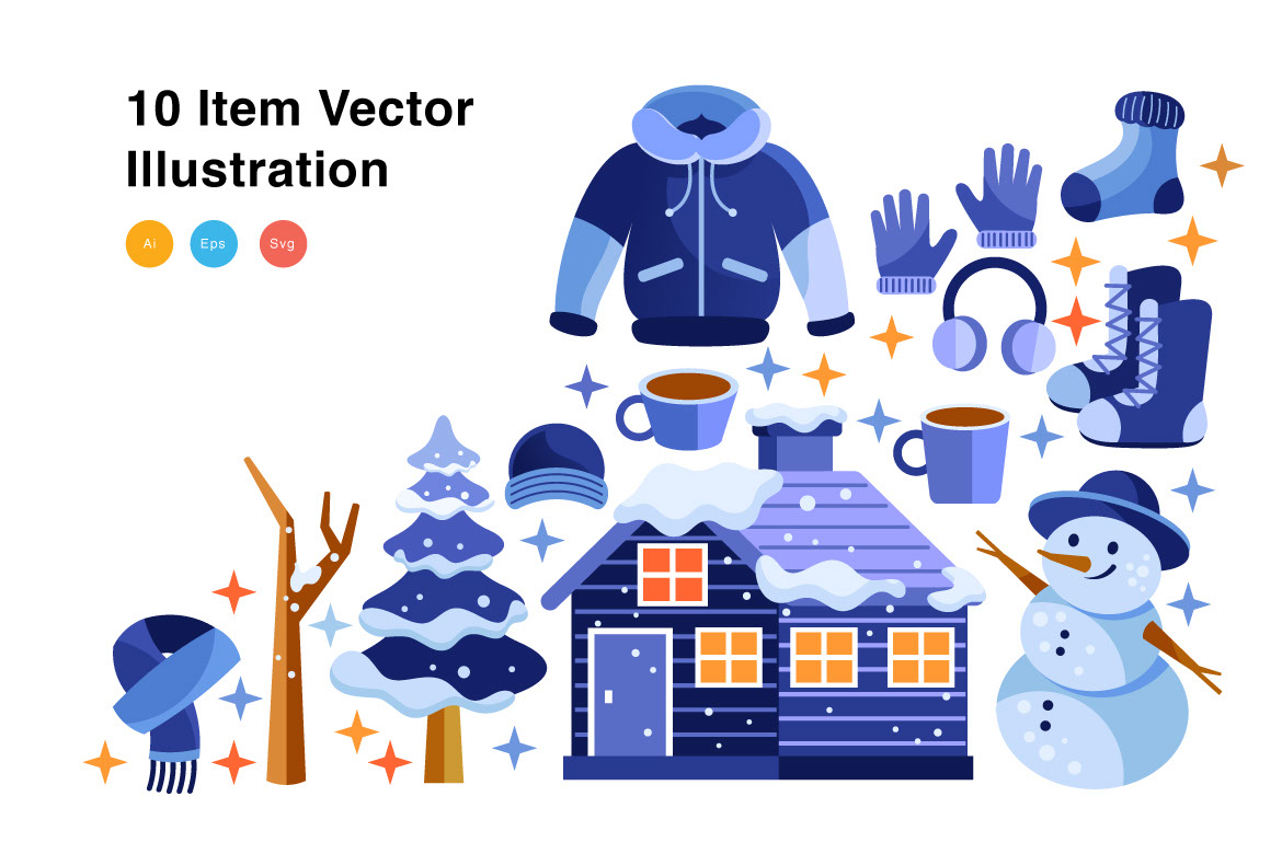 Winter Elements Vector Illustration rendition image