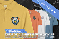 embroidery Zip Polo Shirt mockup PSD Template