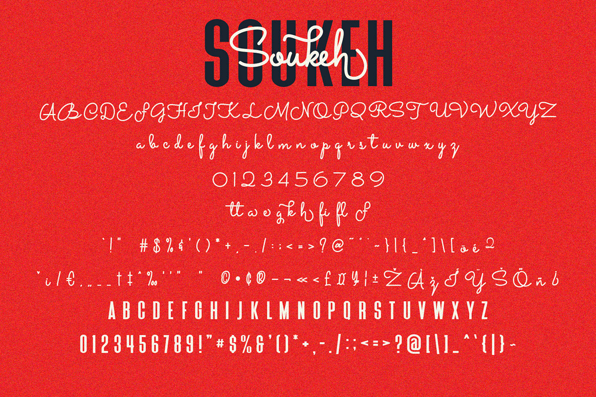 Soukeh Script Sans Serif Font Duo rendition image
