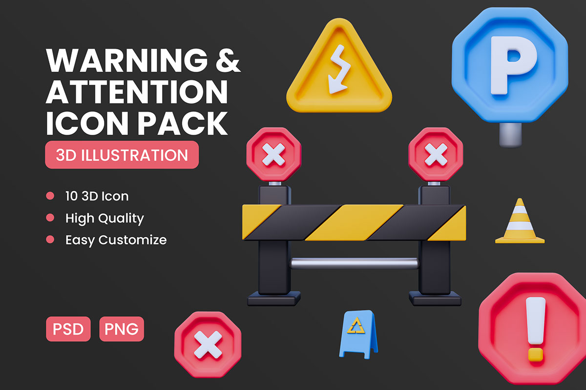 Warning Attention 3D Icon rendition image