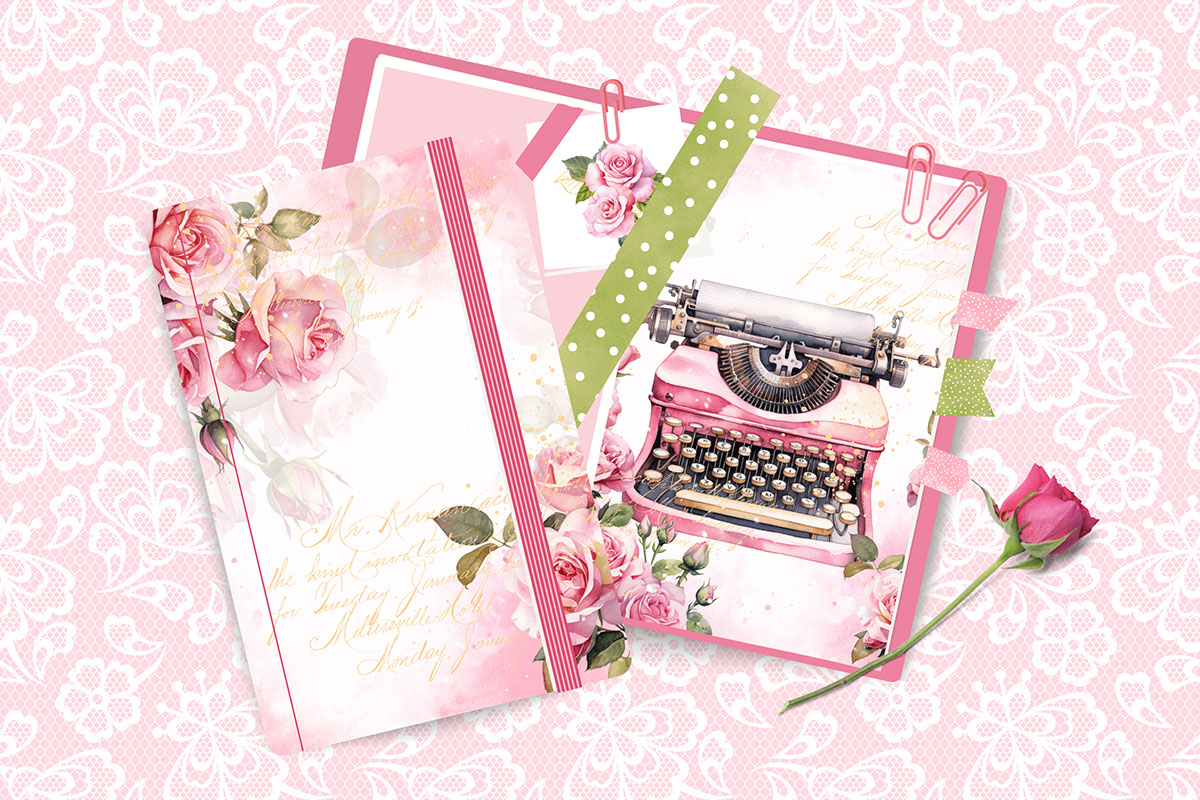 Valentine Love Letter Rose Digital Paper rendition image