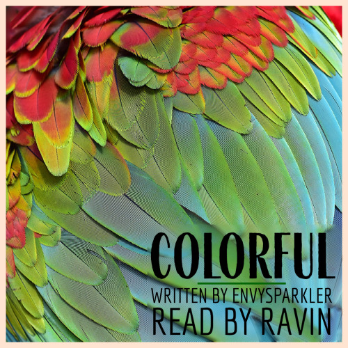 Image of macaw feathers with the text colorful written by envysparkler read by Ravin
