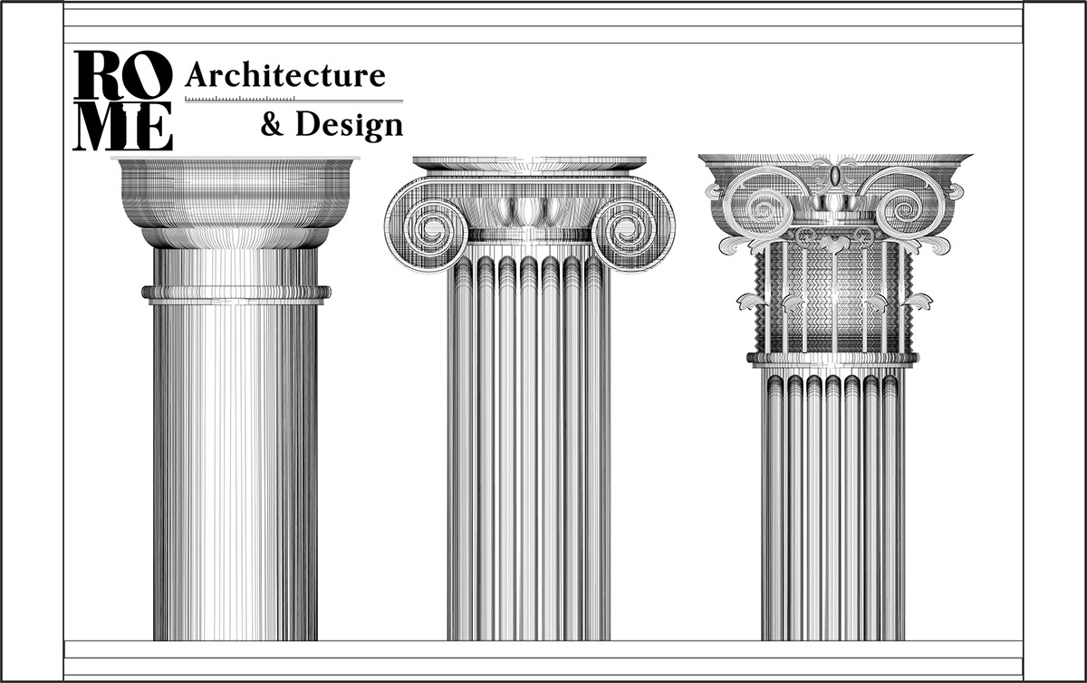 Roman Architecture Columns - Vector Drawings - Line Shading rendition image