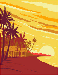 Beach in Phu Quoc Island During Sunset in Kien Giang Province Vietnam WPA Art Deco Poster