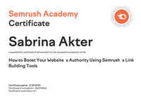 Semrush Website Authority Link Building Tool Certificate