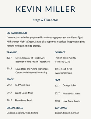 Free Acting Resume Templates Adobe Spark