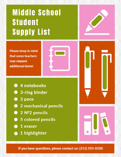 School Supplies List with Pictures: Edit, Print