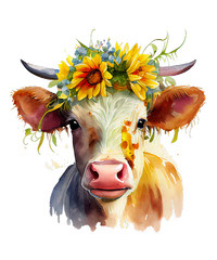 Cow With Sunflower PNG file