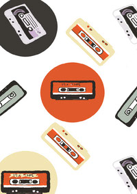 Ninties retro vintage design of cassettes and vhs