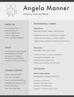 Free Acting Resume Templates Adobe Spark
