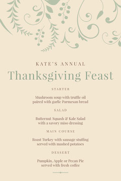 Customizable Thanksgiving Menu Templates Adobe Spark