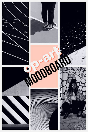 Black and White and Pink Op Art Moodboard Pinterest Post