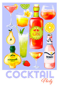 Cocktail poster blue A4