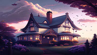 farmhouse in lilac