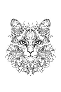Cat Head coloring Page with Flowers