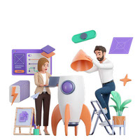 Business people working on startup 3D Illustration