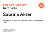 Semrush On-page and Technical SEO certificate