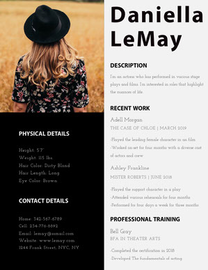 Free Acting Resume Templates Adobe Spark