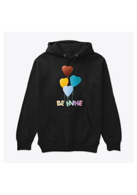 BE MINE text with floating colorful love or heart shaped balloons