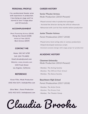 Free Acting Resume Templates Adobe Spark