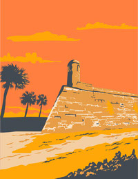 Fort Marion in St Augustine Florida USA WPA Poster Art