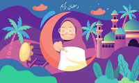 Muslim Woman Praying in Ramadan Kareem Concept Illustration
