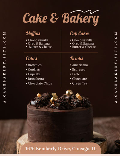 Menu for online bakery