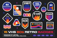 15 VHS 80s Retro Style Badges