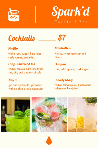 drink menu templates