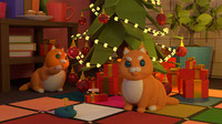 New year with cats in Santa house