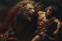 Samson killing a lion