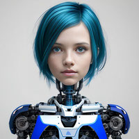 AI Robot Girl with Blue Hair