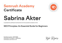 Sabrina Akter SEO Essential Certificate from Semrush