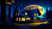 farmhouse under the moon
