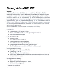 Elaine Video Outline