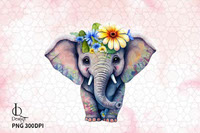Flower Baby Elephant Sublimation Clipart