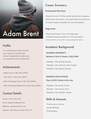 Free Acting Resume Templates Adobe Spark