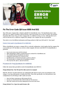 Quick Fixes for resolve QuickBooks Error code 6000 832