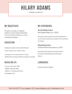 Free Acting Resume Templates Adobe Spark