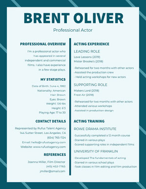 Free Acting Resume Templates Adobe Spark