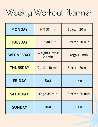 Weekly fitness schedule Template