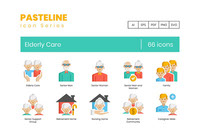 66 Elderly Care Icons - Pasteline Series