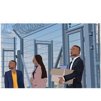 Man and Girl Holding Box in Power Plant Illustration