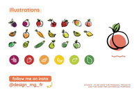 fruits and vegetables illustrations icon set